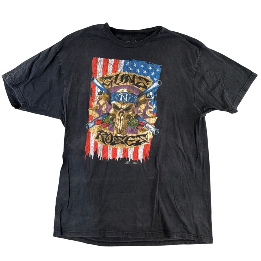 Guns N Roses T-Shirt Mens Large Black Skull American Flag Graphic Rock Tee 2010